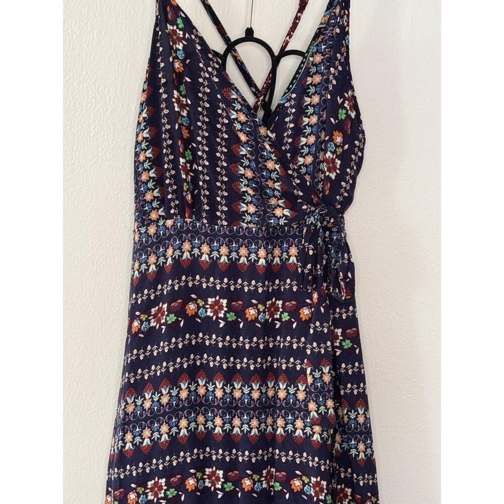 Boho Maxi Wrap Dress, Navy Floral Paisley, Cottagecore Peasant Hippie Festival